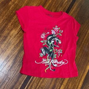 Ed Hardy Red Tee shirt with Black Panther & Floral Graphic brand new never worn